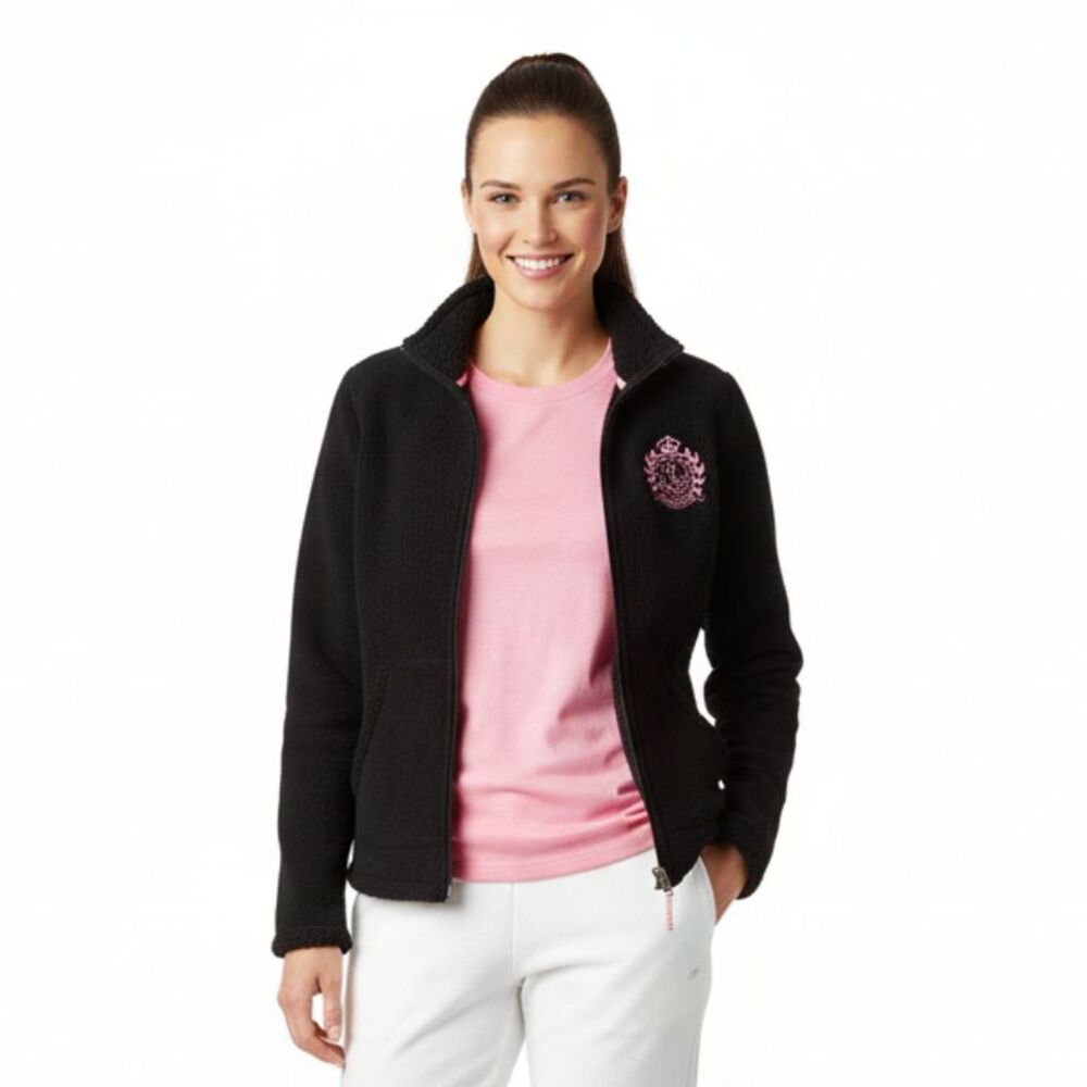 Ralph Lauren Black & Pink Fleece Zip Up Long Sleeve Jacket M